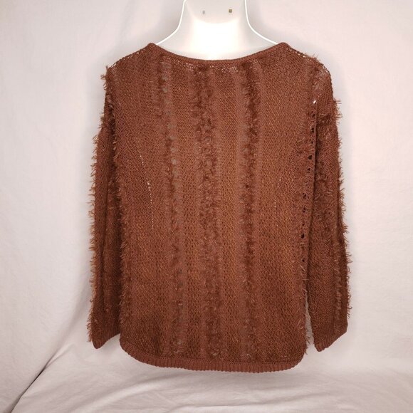Amuse Juniors Brown Knit Sweater L Boho Fringed Lightweight Open Knit Womens - Picture 4 of 6
